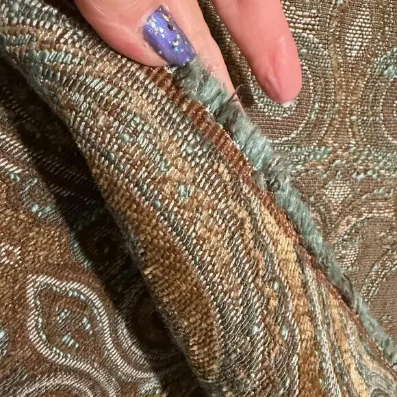 Jacquard Upholstery Fabric in Opulent Aquamarine, Silver, and Gold Pattern